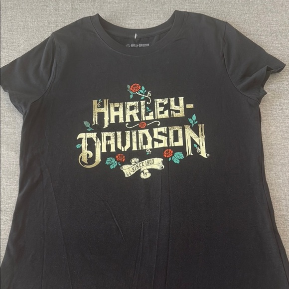 Harley-Davidson NWOT Black Tee with Gold and Red Design - Picture 1 of 6